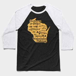 Hooked on Wisconsin Fishing - Vintage WI Sportsman Souvenir Baseball T-Shirt